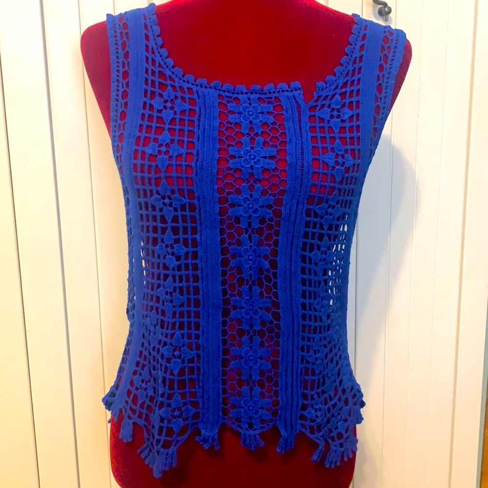 NWOT Beautiful Royal Blue Crocheted Top